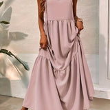kkboxly  Drawstring Ruched Dress, Casual V Neck Sleeveless Maxi Dress, Women's Clothing