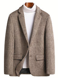 kkboxly  Wool Blend Elegant Plaid Blazer, Men's Casual Flap Pocket Button Up Sports Coat For Fall Winter Business Banquet