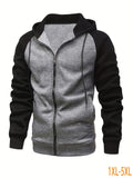 kkboxly  Plus Size Men's Casual Hooded Cardigan Sweatshirt, Loose Zipper Contrast Tracksuit, Oversized Men's Outerwear Coat, Tops, Clothing Best Sellers