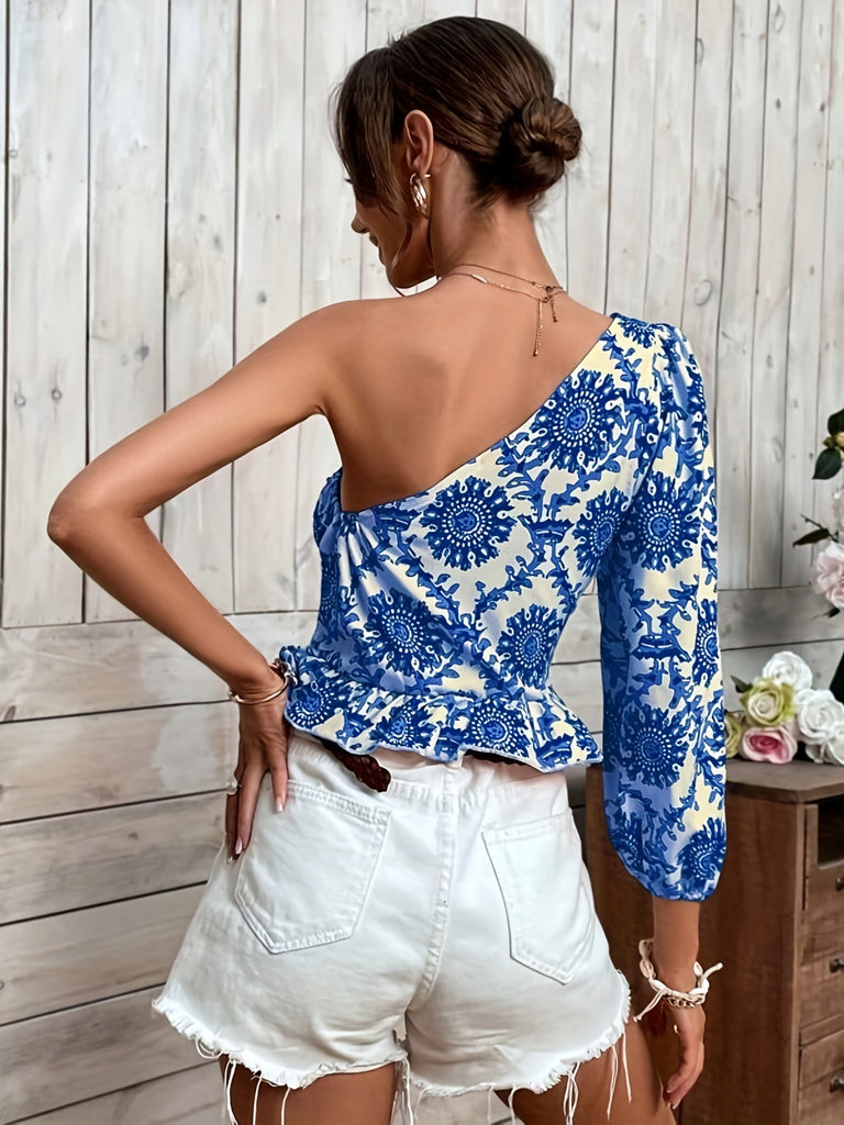 kkboxly  One Shoulder Blouse, Elegant Casual Top For Spring & Summer, Women's Clothing
