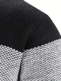 kkboxly  Warm Color Block Fleece Jacket, Men's Casual Comfortable Baseball Collar Zip Up Knitted Cardigan For Fall Winter, Men's Tops