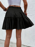 kkboxly  Textured Ruffle Hem Skirt, Casual Smocked Waist Skirt For Spring & Summer, Women's Clothing