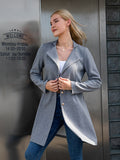 kkboxly  Button Front Solid Coat, Casual Open Front Long Sleeve Outerwear, Women's Clothing