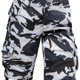 kkboxly Men's Street Style Outfit: Camo Pattern Cargo Shorts With Pockets - Look Stylish & Trendy!