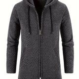 kkboxly  Warm Fleece Hooded Knitting Cardigan, Men's Casual Stretch Zip Up Overcoat For Fall Winter