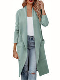 kkboxly  Solid Pocket Open Front Cardigan, Casual Long Sleeve Lapel Cardigan, Women's Clothing