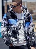 Men's Warm Winter Hooded Jacket, Casual Mountain Pattern Cotton Padded Coat For Outdoor Activities