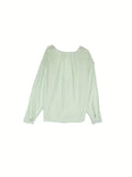 Solid Drawstring V-neck Button Blouse, Sweet Long Sleeve Blouse For Spring & Fall, Women's Clothing