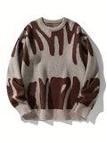 2025 kkboxly  Stylish Letter Knitted Sweater, Men's Casual Warm Slightly Stretch Street Style Round Neck Pullover Sweater For Fall Winter