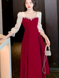kkboxly  Color Block Ruched Dress, Elegant Sweetheart Neck Evening Party Dress, Women's Clothing