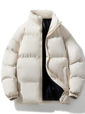 kkboxly  Men's Padded Jacket, Men Casual Padded Coat Windbreaker Zipper Pocket Stand Collar For Men Winter