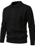 kkboxly  Men's Stylish Solid Knitted Sweater, Casual Mid Stretch Breathable Long Sleeve Crew Neck Top For City Walk Street Hanging Outdoor Activities