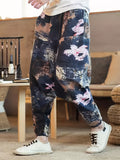 kkboxly kkboxly  Ethnic Pattern Vintage Cotton Harem Pants, Men's Casual Drop Crotch Jogging Harem Pants For Spring Summer