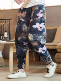 kkboxly  Ethnic Pattern Vintage Cotton Harem Pants, Men's Casual Drop Crotch Jogging Harem Pants For Spring Summer