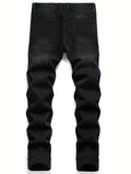 kkboxly  Regular Fit Ripped Jeans, Men's Casual Street Style Distressed Denim Pants For All Seasons