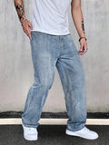 kkboxly  Loose Fit Distressed Jeans, Men's Casual Street Style Denim Pants For Summer Fall