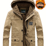 kkboxly  Men's Outdoor Hooded Windproof Jacket Plush Warm Comfortable Breathable Windbreaker Jacket For  Autumn And Winter
