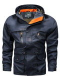 kkboxly  Multi Pocket Hooded Windbreaker Jacket, Men's Casual Quick Drying Military Jacket Coat For Fall Winter Outdoor Activities