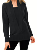 Solid Plunging Knit Sweater, Casual Long Sleeve Simple Sweater, Women's Clothing
