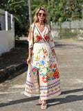 kkboxly  Floral Print Cold Shoulder Dress, Elegant Split V Neck Dress For Spring & Summer, Women's Clothing