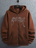 kkboxly  Letter Print Men's Hooded Sweatshirt Casual Long Sleeve Hoodies With Full Zip Up Gym Sports Hooded Jacket For Spring Fall