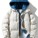 kkboxly  Men's Warm Winter Hooded Coat, Casual Zip Up Padded Jacket Coat For Fall Winter