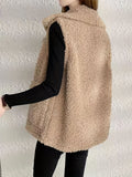 Solid Flap Pockets Plush Vest, Casual Thermal Sleeveless Jacket For Fall & Winter, Women's Clothing