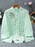 kkboxly  Eyelet Floral Embroidered Blouse, Elegant Button Front Blouse For Spring & Summer, Women's Clothing