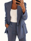 kkboxly  Solid Lapel Pocket Blazer, Elegant Long Sleeve Blazer For Spring & Fall, Women's Clothing