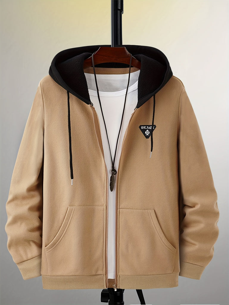 kkboxly  Color Block Men's Hooded Jacket Casual Long Sleeve Hoodies With Zipper Gym Sports Hooded Coat For Spring Fall
