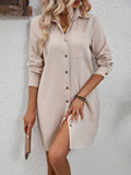 kkboxly  Button Front Long Length Shirt, Elegant Solid Long Sleeve Shirt, Women's Clothing
