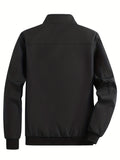 kkboxly  Classic Design Lightweight Jacket, Men's Casual Zip Up Stand Collar Zipper Pockets Jacket Coat For Spring Fall