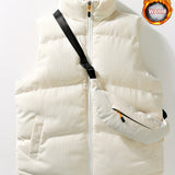 kkboxly  Warm Winter Vest With Matching Waist Bag, Men's Casual Stand Collar Zip Up Vest For Fall Winter