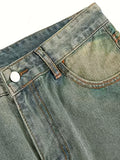 kkboxly  Y2k Vintage Style Distressed Jeans, Men's Casual Loose Fit Street Style Denim Pants For Spring Summer