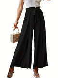2025 kkboxly  Solid Tied High Waist Pants, Casual Pleated Wide Leg Pants For Spring & Fall, Women's Clothing