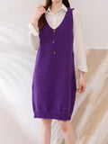kkboxly  Solid Button Decor V Neck Knitted Dress, Elegant Sleeveless Tank Dress For Fall & Winter, Women's Clothing