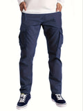 kkboxly  Men's Stylish Solid Cargo Jogger With Pockets, Causal Breathable Drawstring Men's Bottom Clothing For City Walk Street Hanging Outdoor Activities