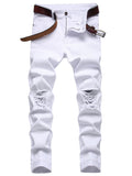 kkboxly  Men's Casual Ripped Slim Fit White Cotton Jeans