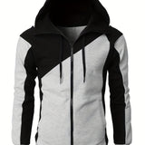 2025 kkboxly  Men's Fleece Sports Zipper Hooded Long Sleeves Drawstrings Color Block Sweatshirt With Pockets