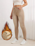Fleece Liner Washed Skinny Jeans, Mid-Stretch Slant Pockets Slim Fit Tight Jeans, Women's Denim Jeans & Clothing