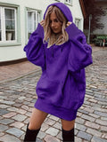 realaiot  Solid Drawstring Hoodie, Casual Long Sleeve Drop Shoulder Hoodie, Women's Clothing