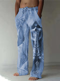 kkboxly Men's Drawstring Wide Leg Pants Beach Pant Trendy Skull Pattern Casual Baggy Pants Yoga Trousers Streetwear Hiphop Rapper Style