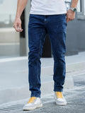 Men's Chic Slim Fit Jeans, Men's Casual Street Style Distressed Medium Stretch Denim Pants