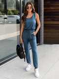 kkboxly  Sleeveless Drawstring Jumpsuit, Casual Versatile Solid Jumpsuit, Women's Clothing