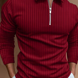 kkboxly  Men's Casual Long Sleeves Zip Up Polo Shirts, Lapel Collar Tops Pullovers, Men's Clothing For Spring Autumn