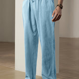 kkboxly  Men's Stylish Loose Solid Pants With Pockets, Casual Breathable Drawstring Comfy Trousers For Spring Fall