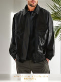 kkboxly  Men's Solid PU Jacket, Cool Personalized Cargo Jacket With Pockets For Autumn/winter, Men's Clothing, Plus Size