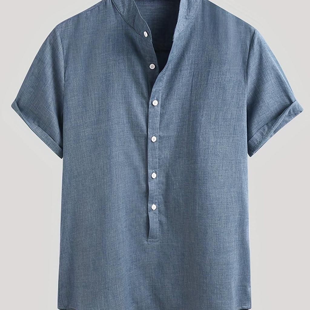 kkboxly  Men's Plus Size Vintage Streetwear, Short Sleeve Solid Color Summer Leisure Shirts