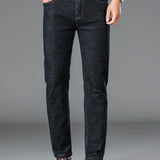 Father's Day Gift, Classic Design Straight Fit Jeans, Men's Casual Slightly Stretch Trousers For Spring Fall Business