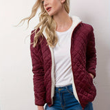 kkboxly  Argyle Pattern Fall & Winter Jacket, Casual Zip Up Hooded Long Sleeve Outerwear, Women's Clothing